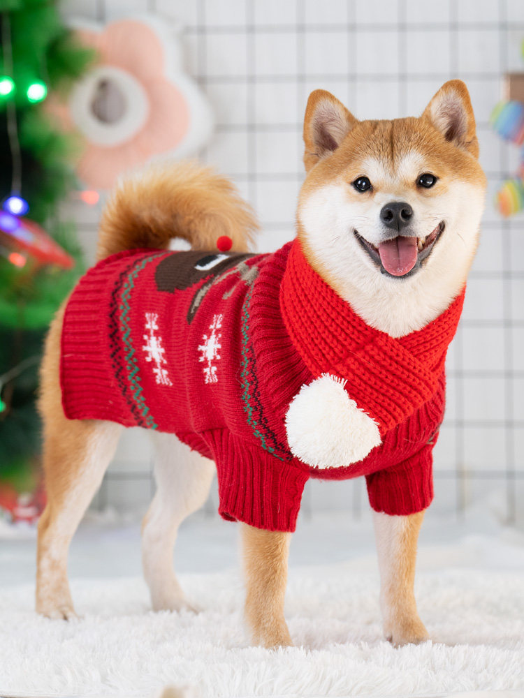 STAYPAW Holiday Reindeer Knit Dog Sweater Soft Warm Winter Pullover S-2XL