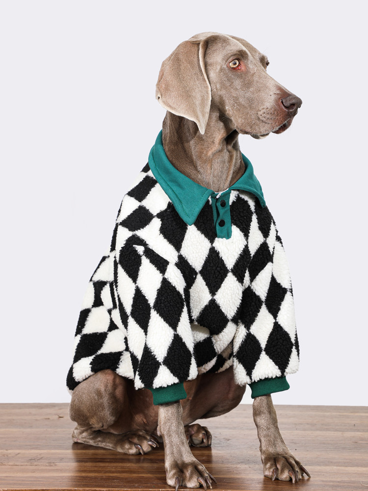 STAYPAW Large Dog Sherpa Fleece Winter Coat Warm Checkerboard Sweater Jacket