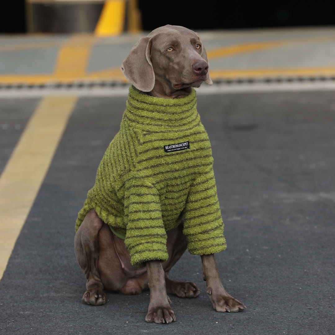 STAYPAW Warm Fleece Striped Dog Shirt, Cozy Cotton Base Layer for All Breeds