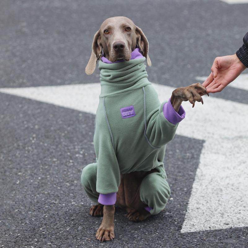 STAYPAW Thermal Fleece 4-Legged Dog Jumpsuit Winter Pajamas for Large Dogs