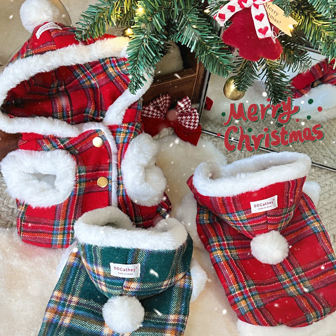 STAYPAW Holiday Plaid Fleece Dog Coat Warm Padded Winter Pet Jacket for Small Dogs
