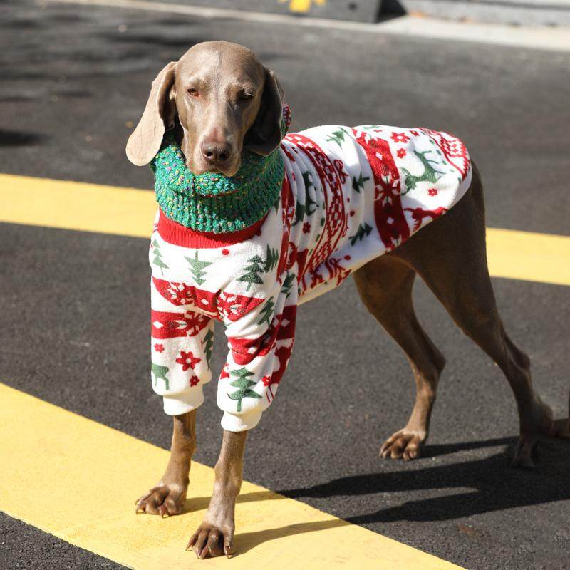 STAYPAW Large Dog Winter Fleece Pajamas Warm Thermal Holiday Bodysuit
