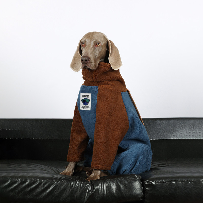 STAYPAW Large Dog Winter Fleece Bodysuit Warm Colorblock Four-Legged Jumpsuit