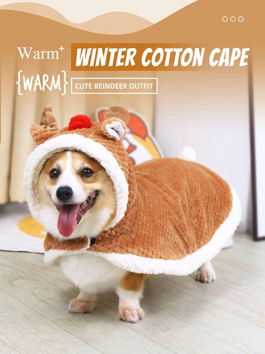 STAYPAW Festive Elk Dog Cape Robe Soft Fleece Winter Blanket Coat
